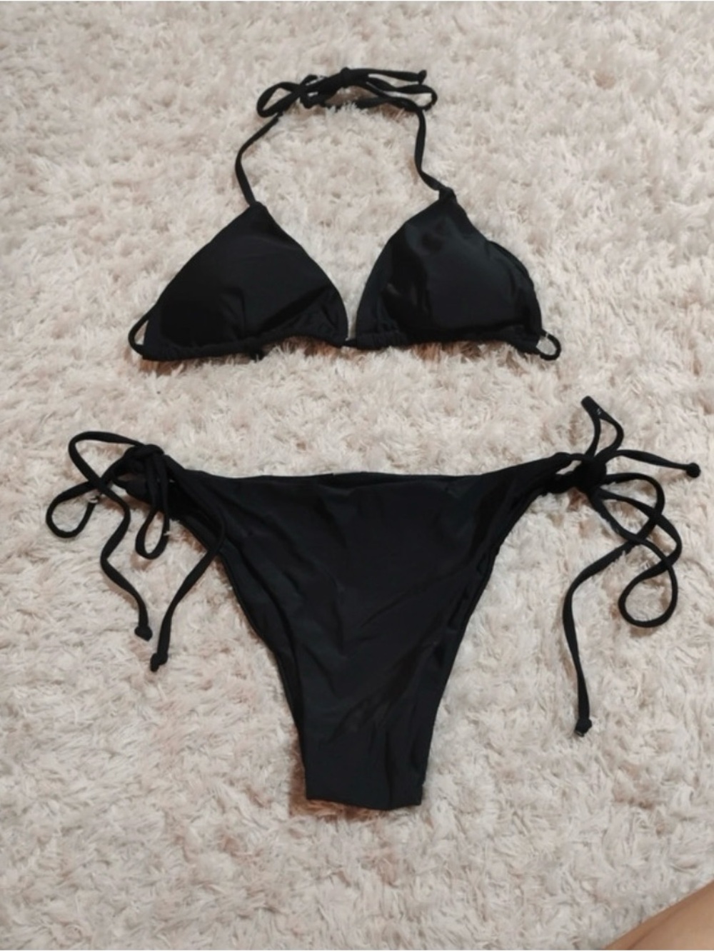 SHEIN Classic Black String Bikini Top and Bottom Set Size Small